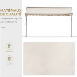 OUTSUNNY Store Double Pente Manuel Rétractable Inclinaison Réglable Acier époxy Blanc Polyester Imperméabilisé Anti-UV Beige Dim. 3L X 2,95l X 2,6H M 11 OUTSUNNY Store Double Pente Manuel Rétractable Inclinaison Réglable Acier époxy Blanc Polyester Imperméabilisé Anti-UV Beige Dim. 3L X 2,95l X 2,6H M -Promos Verde Rêverie Boutique 30329594 5