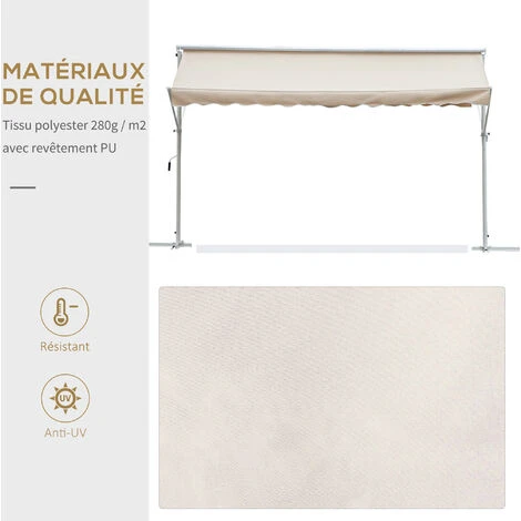 OUTSUNNY Store Double Pente Manuel Rétractable Inclinaison Réglable Acier époxy Blanc Polyester Imperméabilisé Anti-UV Beige Dim. 3L X 2,95l X 2,6H M 7 OUTSUNNY Store Double Pente Manuel Rétractable Inclinaison Réglable Acier époxy Blanc Polyester Imperméabilisé Anti-UV Beige Dim. 3L X 2,95l X 2,6H M – Image 5