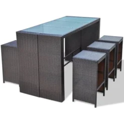 Meuble De Bar De Jardin 7 Pcs Et Coussins Résine Tressée Marron VidaXL -Promos Verde Rêverie Boutique 3086034 5