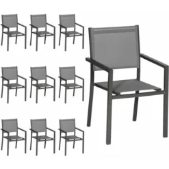 Promos Verde Rêverie Boutique 22 Lot De 10 Chaises En Aluminium Anthracite - Textilène Gris