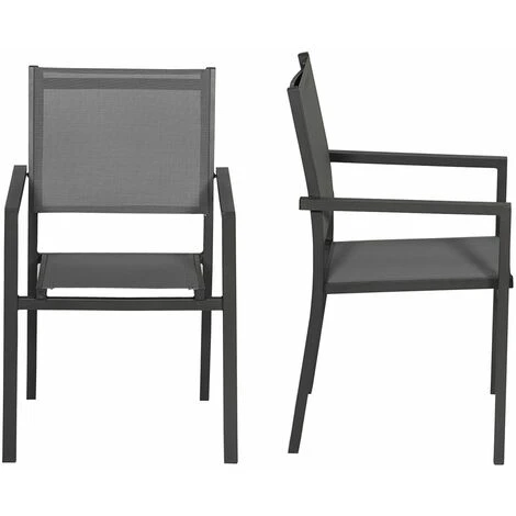 Lot De 10 Chaises En Aluminium Anthracite - Textilène Gris 4 Lot De 10 Chaises En Aluminium Anthracite - Textilène Gris – Image 2