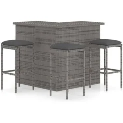 Meuble De Bar De Jardin 4 Pcs Avec Coussins Résine Tressée Gris VidaXL