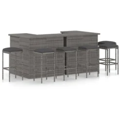 Meuble De Bar De Jardin 8 Pcs Avec Coussins Résine Tressée Gris VidaXL