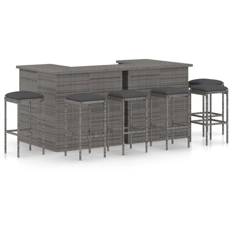 Meuble De Bar De Jardin 8 Pcs Avec Coussins Résine Tressée Gris VidaXL 3 Meuble De Bar De Jardin 8 Pcs Avec Coussins Résine Tressée Gris VidaXL