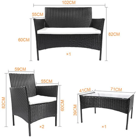 Salon De Jardin En Imitation Résine Tressée, Ensemble De 4 Meubles De Jardin En Rotin Noir 4 Salon De Jardin En Imitation Résine Tressée, Ensemble De 4 Meubles De Jardin En Rotin Noir – Image 2