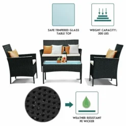 Salon De Jardin En Imitation Résine Tressée, Ensemble De 4 Meubles De Jardin En Rotin Noir 9 Salon De Jardin En Imitation Résine Tressée, Ensemble De 4 Meubles De Jardin En Rotin Noir -Promos Verde Rêverie Boutique 31579157 3