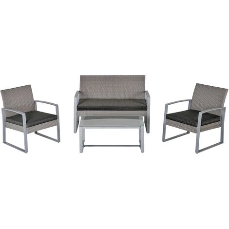 OUTSUNNY Ensemble Salon De Jardin Design Contemporain Style Yachting 4 Places Coussins Inclus Table Basse Métal époxy Résine Tressée Grise 3 OUTSUNNY Ensemble Salon De Jardin Design Contemporain Style Yachting 4 Places Coussins Inclus Table Basse Métal époxy Résine Tressée Grise