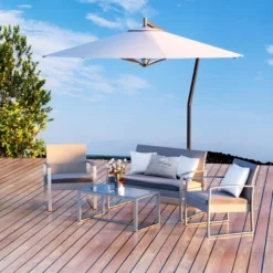 OUTSUNNY Ensemble Salon De Jardin Design Contemporain Style Yachting 4 Places Coussins Inclus Table Basse Métal époxy Résine Tressée Grise 8 OUTSUNNY Ensemble Salon De Jardin Design Contemporain Style Yachting 4 Places Coussins Inclus Table Basse Métal époxy Résine Tressée Grise -Promos Verde Rêverie Boutique 31662311 2