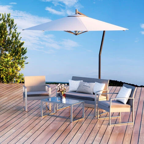 OUTSUNNY Ensemble Salon De Jardin Design Contemporain Style Yachting 4 Places Coussins Inclus Table Basse Métal époxy Résine Tressée Grise 4 OUTSUNNY Ensemble Salon De Jardin Design Contemporain Style Yachting 4 Places Coussins Inclus Table Basse Métal époxy Résine Tressée Grise – Image 2