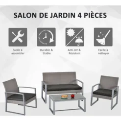 OUTSUNNY Ensemble Salon De Jardin Design Contemporain Style Yachting 4 Places Coussins Inclus Table Basse Métal époxy Résine Tressée Grise 10 OUTSUNNY Ensemble Salon De Jardin Design Contemporain Style Yachting 4 Places Coussins Inclus Table Basse Métal époxy Résine Tressée Grise -Promos Verde Rêverie Boutique 31662311 4