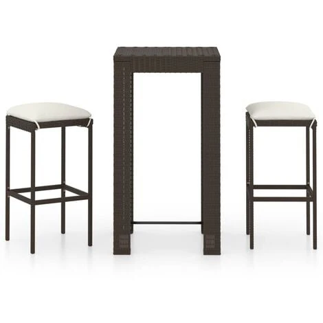 Meuble De Bar De Jardin 3 Pcs Et Coussins Résine Tressée Marron VidaXL 3 Meuble De Bar De Jardin 3 Pcs Et Coussins Résine Tressée Marron VidaXL