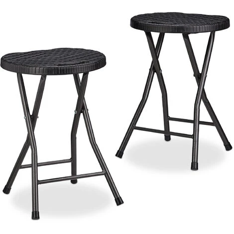 Relaxdays Tabouret De Jardin Lot De 2 BASTIAN Pliant Plastique Optique Rotin Balcon Terrasse Rond Résistant HxlxP: 45 X 32,5 X 29 Cm, Noir 3 Relaxdays Tabouret De Jardin Lot De 2 BASTIAN Pliant Plastique Optique Rotin Balcon Terrasse Rond Résistant HxlxP: 45 X 32,5 X 29 Cm, Noir