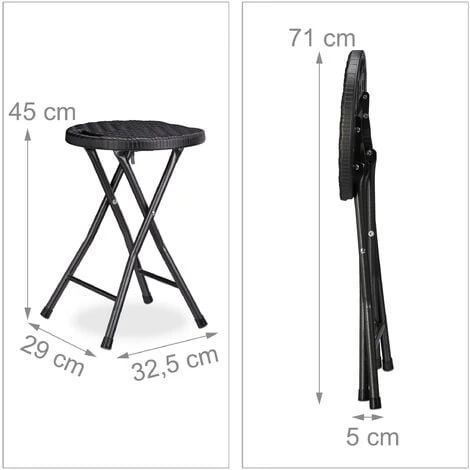 Relaxdays Tabouret De Jardin Lot De 2 BASTIAN Pliant Plastique Optique Rotin Balcon Terrasse Rond Résistant HxlxP: 45 X 32,5 X 29 Cm, Noir 6 Relaxdays Tabouret De Jardin Lot De 2 BASTIAN Pliant Plastique Optique Rotin Balcon Terrasse Rond Résistant HxlxP: 45 X 32,5 X 29 Cm, Noir – Image 4