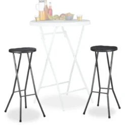 Relaxdays Tabouret Pliant De Jardin BASTIAN Lot De 2 Sans Dossier Résistant Hauteur 80 Cm Chaise De Bar Plastique Optique Rotin, Noir
