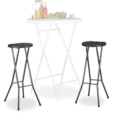 Relaxdays Tabouret Pliant De Jardin BASTIAN Lot De 2 Sans Dossier Résistant Hauteur 80 Cm Chaise De Bar Plastique Optique Rotin, Noir 3 Relaxdays Tabouret Pliant De Jardin BASTIAN Lot De 2 Sans Dossier Résistant Hauteur 80 Cm Chaise De Bar Plastique Optique Rotin, Noir