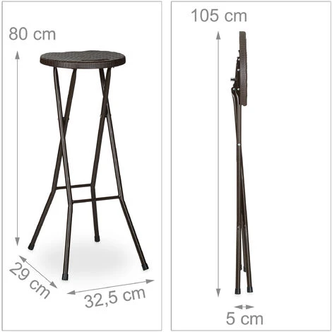 Relaxdays Tabouret Pliant De Jardin BASTIAN Lot De 2 Sans Dossier Résistant Hauteur 80 Cm Chaise De Bar Plastique Optique Rotin, Marron 6 Relaxdays Tabouret Pliant De Jardin BASTIAN Lot De 2 Sans Dossier Résistant Hauteur 80 Cm Chaise De Bar Plastique Optique Rotin, Marron – Image 4