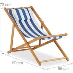 Relaxdays Chaise Pliante Lot De 2 En Bambou Tissu Chaise De Jardin Oreiller Balcon Plage Fauteuil, Bleu -Promos Verde Rêverie Boutique 31795141 4