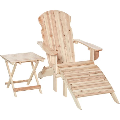 OUTSUNNY Fauteuil De Jardin Adirondack Pliable Avec Repose-pied Et Table Basse Bois Sapin Traité Naturel 3 OUTSUNNY Fauteuil De Jardin Adirondack Pliable Avec Repose-pied Et Table Basse Bois Sapin Traité Naturel