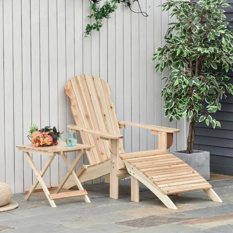 OUTSUNNY Fauteuil De Jardin Adirondack Pliable Avec Repose-pied Et Table Basse Bois Sapin Traité Naturel 4 OUTSUNNY Fauteuil De Jardin Adirondack Pliable Avec Repose-pied Et Table Basse Bois Sapin Traité Naturel – Image 2