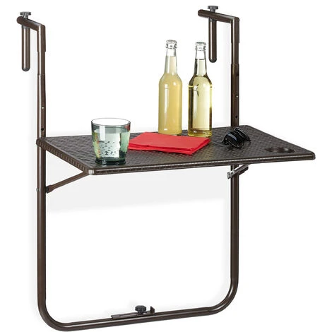 Relaxdays Table Balcon Suspendue, Pliante, Réglable En Hauteur 3 Niveaux, Aspect Rotin, Résistante, 59,5 X 36 Cm, Marron 3 Relaxdays Table Balcon Suspendue, Pliante, Réglable En Hauteur 3 Niveaux, Aspect Rotin, Résistante, 59,5 X 36 Cm, Marron