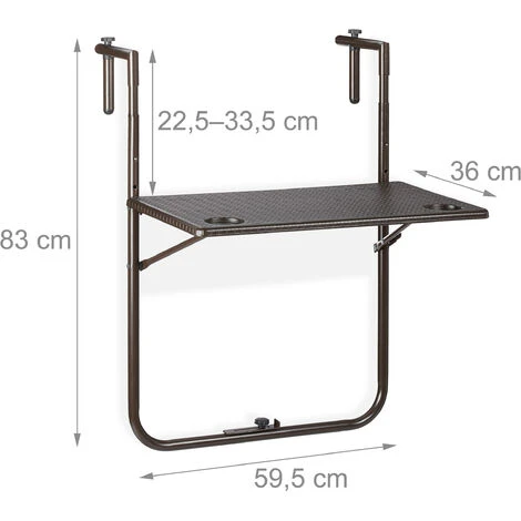 Relaxdays Table Balcon Suspendue, Pliante, Réglable En Hauteur 3 Niveaux, Aspect Rotin, Résistante, 59,5 X 36 Cm, Marron 6 Relaxdays Table Balcon Suspendue, Pliante, Réglable En Hauteur 3 Niveaux, Aspect Rotin, Résistante, 59,5 X 36 Cm, Marron – Image 4