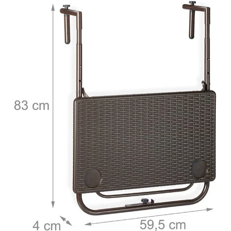 Relaxdays Table Balcon Suspendue, Pliante, Réglable En Hauteur 3 Niveaux, Aspect Rotin, Résistante, 59,5 X 36 Cm, Marron 7 Relaxdays Table Balcon Suspendue, Pliante, Réglable En Hauteur 3 Niveaux, Aspect Rotin, Résistante, 59,5 X 36 Cm, Marron – Image 5