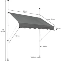Store Banne Terrasse Balcon Auvent Rétractable Réglable 200x120cm Gris ML-Design 11 Store Banne Terrasse Balcon Auvent Rétractable Réglable 200x120cm Gris ML-Design -Promos Verde Rêverie Boutique 32040698 5