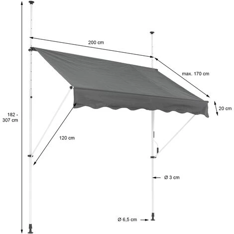 Store Banne Terrasse Balcon Auvent Rétractable Réglable 200x120cm Gris ML-Design 7 Store Banne Terrasse Balcon Auvent Rétractable Réglable 200x120cm Gris ML-Design – Image 5