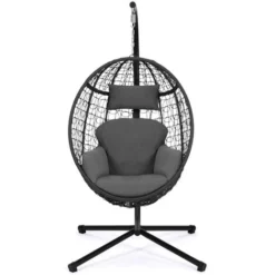 Fauteuil Oeuf Suspendu Ajouré Gris Avec Coussin Gris -Promos Verde Rêverie Boutique 32168679 3