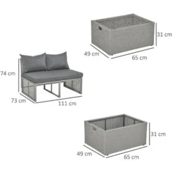 OUTSUNNY Ensemble Salon De Jardin 3 Places 3 Pièces - Canapé 2 Places, Pouf, Coffre Rangement - 4 Coussins Inclus - Résine Tressée Imitation Rotin Gris -Promos Verde Rêverie Boutique 32477729 3