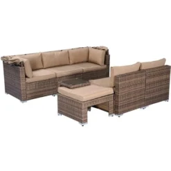 Canapé De Jardin à 6 Places LED 230cm Auvent Pliable En Marron / Beige - Salon De Jardin 6 Places De BRAST 11 Canapé De Jardin à 6 Places LED 230cm Auvent Pliable En Marron / Beige - Salon De Jardin 6 Places De BRAST -Promos Verde Rêverie Boutique 32578455 5