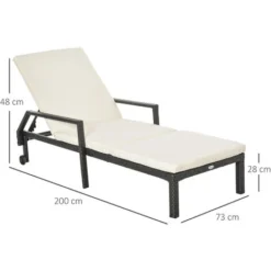 OUTSUNNY Bain De Soleil Transat Grand Confort : Matelas, Inclinaison Réglable Multipositions, Accoudoirs, Roulettes Résine Tressée Noir -Promos Verde Rêverie Boutique 32585027 3
