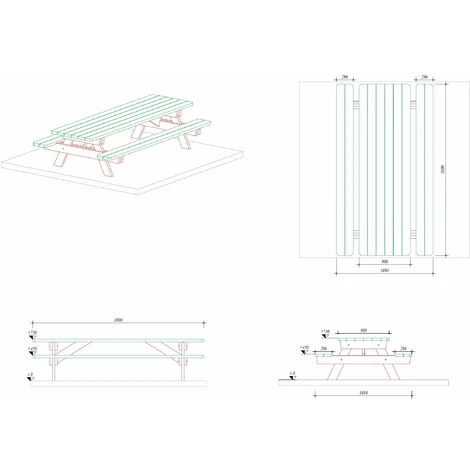 Table De Jardin & Pique-nique - 3m - 8-10 Personnes - Section Renforcée - Idéal Pour Dejeuner En Exterieur 4 Table De Jardin & Pique-nique - 3m - 8-10 Personnes - Section Renforcée - Idéal Pour Dejeuner En Exterieur – Image 2