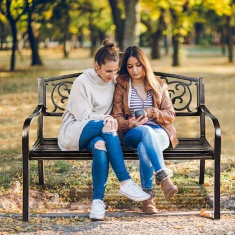 COSTWAY Banc De Jardin 3 Places Extérieur Cadre Métallique Style Ancien 127 X 63,5 X 89 Cm Résistant Aux Intempéries Charge 320kg 6 COSTWAY Banc De Jardin 3 Places Extérieur Cadre Métallique Style Ancien 127 X 63,5 X 89 Cm Résistant Aux Intempéries Charge 320kg – Image 4