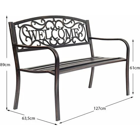 COSTWAY Banc De Jardin 3 Places Extérieur Cadre Métallique Style Ancien 127 X 63,5 X 89 Cm Résistant Aux Intempéries Charge 320kg 7 COSTWAY Banc De Jardin 3 Places Extérieur Cadre Métallique Style Ancien 127 X 63,5 X 89 Cm Résistant Aux Intempéries Charge 320kg – Image 5