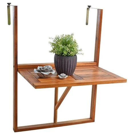 Table De Balcon Pliante Suspendue En Bois D'acacia 64 X 41 X 87 Cm 4 Table De Balcon Pliante Suspendue En Bois D'acacia 64 X 41 X 87 Cm – Image 2