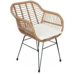 Lot De Deux Fauteuils Effet Bambou - Résine Et Métal Noir. Style Colonial. Assise Beige Beige / Beige -Promos Verde Rêverie Boutique 33361102 5