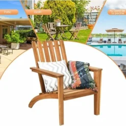 COSTWAY Chaise De Jardin/Adirondack En Acacia Certifié FSC Résistant Aux Intempéries Charge 160 Kg Salon Terrasse Balcon Naturel 9 COSTWAY Chaise De Jardin/Adirondack En Acacia Certifié FSC Résistant Aux Intempéries Charge 160 Kg Salon Terrasse Balcon Naturel -Promos Verde Rêverie Boutique 33756739 3