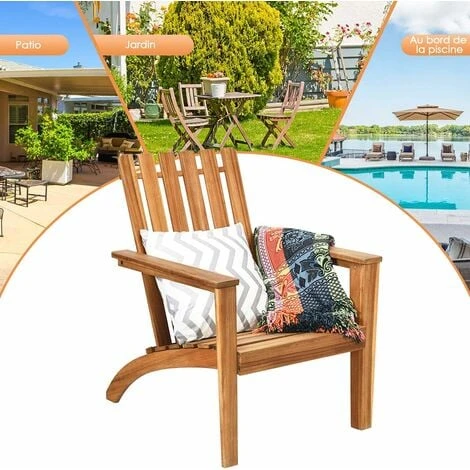 COSTWAY Chaise De Jardin/Adirondack En Acacia Certifié FSC Résistant Aux Intempéries Charge 160 Kg Salon Terrasse Balcon Naturel 5 COSTWAY Chaise De Jardin/Adirondack En Acacia Certifié FSC Résistant Aux Intempéries Charge 160 Kg Salon Terrasse Balcon Naturel – Image 3