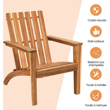 COSTWAY Chaise De Jardin/Adirondack En Acacia Certifié FSC Résistant Aux Intempéries Charge 160 Kg Salon Terrasse Balcon Naturel 6 COSTWAY Chaise De Jardin/Adirondack En Acacia Certifié FSC Résistant Aux Intempéries Charge 160 Kg Salon Terrasse Balcon Naturel – Image 4