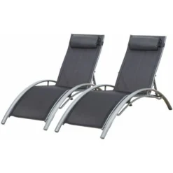 Lot De 2 Transats GALAPAGOS En Textilène Gris - Aluminium Gris