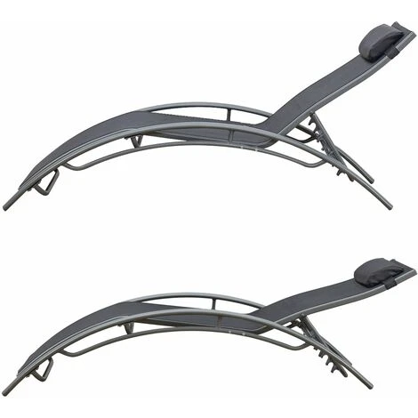 Lot De 2 Transats GALAPAGOS En Textilène Gris - Aluminium Gris 4 Lot De 2 Transats GALAPAGOS En Textilène Gris - Aluminium Gris – Image 2