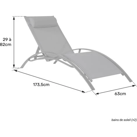 Lot De 2 Transats GALAPAGOS En Textilène Gris - Aluminium Gris 6 Lot De 2 Transats GALAPAGOS En Textilène Gris - Aluminium Gris – Image 4