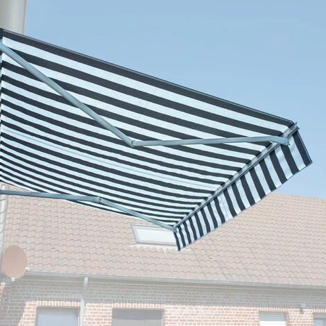 Store Banne SAULE 2,95 × 2,5m - Toile Rayée Blanche/grise Et Structure Blanche 4 Store Banne SAULE 2,95 × 2,5m - Toile Rayée Blanche/grise Et Structure Blanche – Image 2
