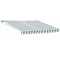 Store Banne SAULE 3,5 × 3m - Toile Rayée Blanche/grise Et Structure Blanche