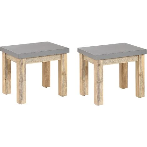 Lot De 2 Tabourets De Jardin En Fibre De Ciment Effet Béton 50 X 41 Cm Avec Pieds En Bois D Acacia Résistant Pour Extérieur Scandinave Beliani 3 Lot De 2 Tabourets De Jardin En Fibre De Ciment Effet Béton 50 X 41 Cm Avec Pieds En Bois D Acacia Résistant Pour Extérieur Scandinave Beliani