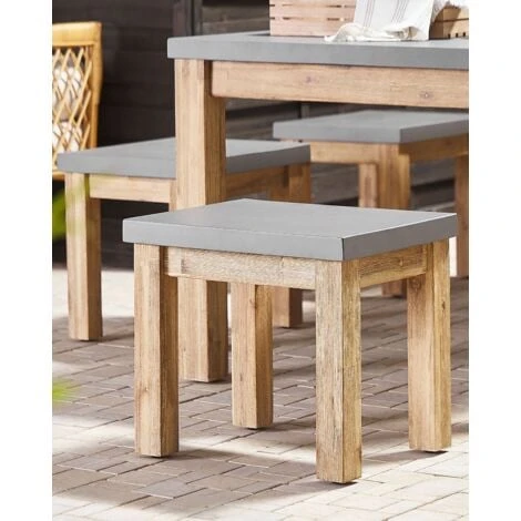 Lot De 2 Tabourets De Jardin En Fibre De Ciment Effet Béton 50 X 41 Cm Avec Pieds En Bois D Acacia Résistant Pour Extérieur Scandinave Beliani 4 Lot De 2 Tabourets De Jardin En Fibre De Ciment Effet Béton 50 X 41 Cm Avec Pieds En Bois D Acacia Résistant Pour Extérieur Scandinave Beliani – Image 2
