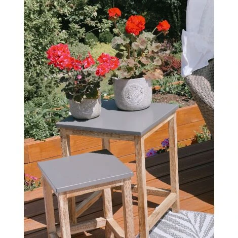 Lot De 2 Tabourets De Jardin En Fibre De Ciment Effet Béton 50 X 41 Cm Avec Pieds En Bois D Acacia Résistant Pour Extérieur Scandinave Beliani 7 Lot De 2 Tabourets De Jardin En Fibre De Ciment Effet Béton 50 X 41 Cm Avec Pieds En Bois D Acacia Résistant Pour Extérieur Scandinave Beliani – Image 5