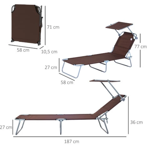 OUTSUNNY Transat Bain De Soleil Pliable Grand Confort Dossier Et Pare-soleil Réglable Multi-positions Chocolat 5 OUTSUNNY Transat Bain De Soleil Pliable Grand Confort Dossier Et Pare-soleil Réglable Multi-positions Chocolat – Image 3