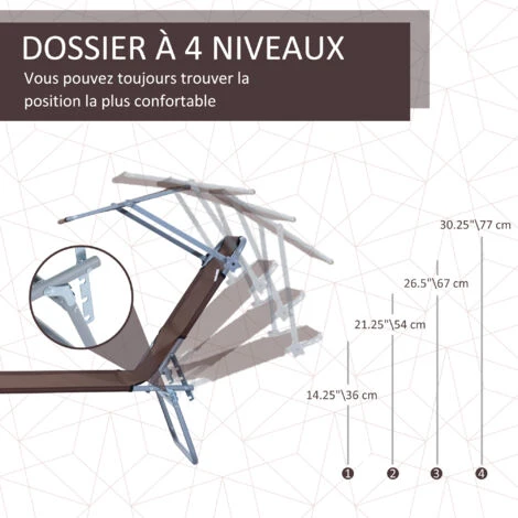 OUTSUNNY Transat Bain De Soleil Pliable Grand Confort Dossier Et Pare-soleil Réglable Multi-positions Chocolat 7 OUTSUNNY Transat Bain De Soleil Pliable Grand Confort Dossier Et Pare-soleil Réglable Multi-positions Chocolat – Image 5
